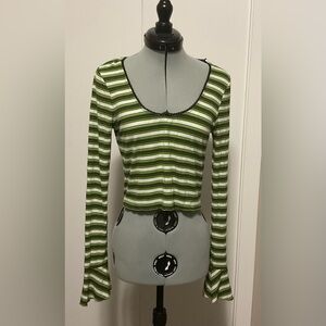 Current Mood Green and White Striped Crop Top Size s